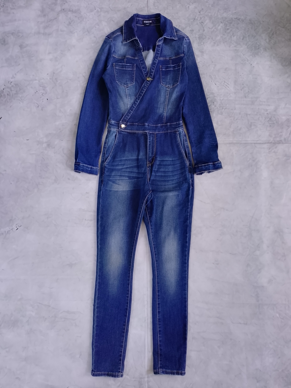BEBE Denim Jumpsuit Women Jeans - Blue Stretch Utility Jumpsuit